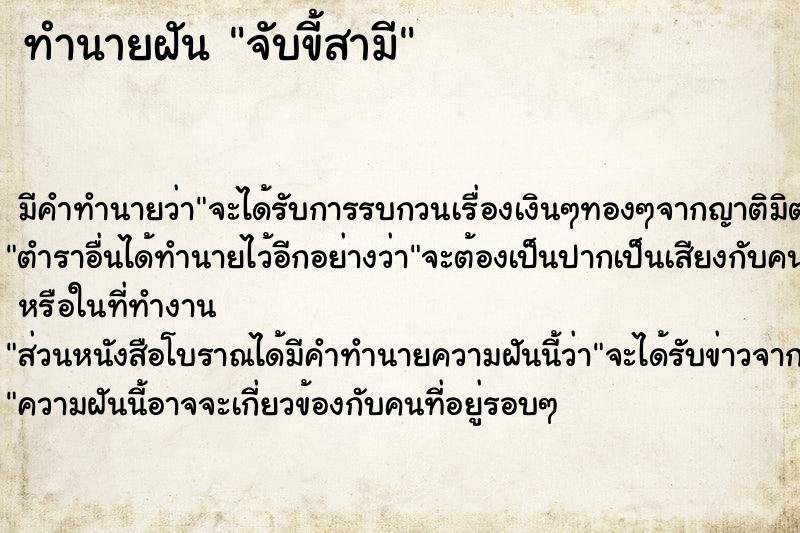 ทำนายฝัน จับขี้สามี ทำนายฝัน จับขี้สามี