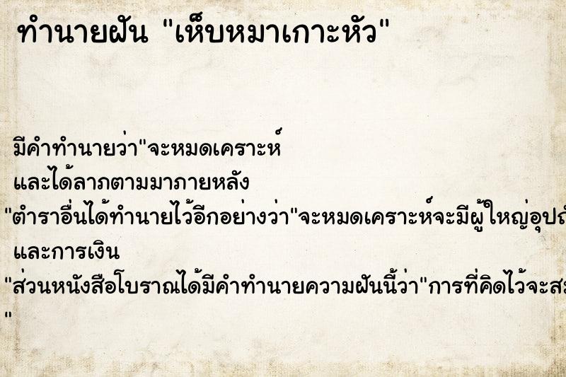 ทำนายฝัน เห็บหมาเกาะหัว ทำนายฝัน เห็บหมาเกาะหัว
