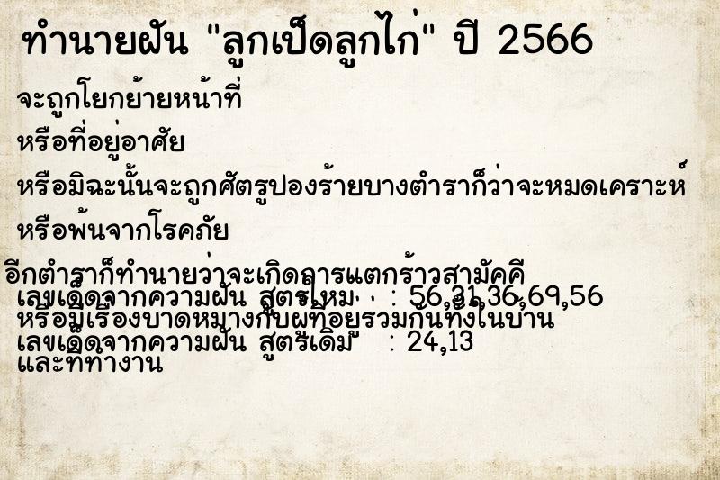 ทำนายฝัน ลูกเป็ดลูกไก่ ทำนายฝัน ลูกเป็ดลูกไก่