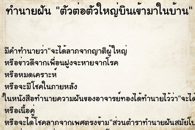 ทำนายฝันตัวต่อตัวใหญ่บินเข้ามาในบ้าน ทำนายฝันทำนายฝันตัวต่อตัวใหญ่บินเข้ามาในบ้าน