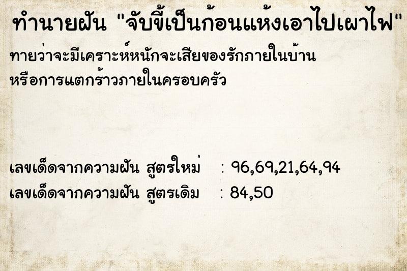 ทำนายฝันจับขี้เป็นก้อนแห้งเอาไปเผาไฟ ทำนายฝันทำนายฝันจับขี้เป็นก้อนแห้งเอาไปเผาไฟ