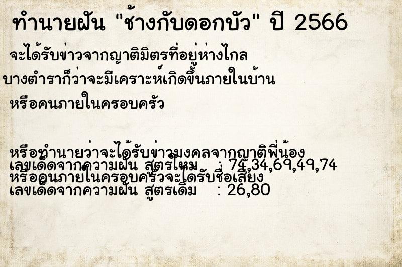 ทำนายฝัน ช้างกับดอกบัว ตำราโบราณ แม่นที่สุดในโลก