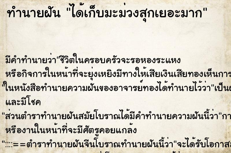 ทำนายฝัน ได้เก็บมะม่วงสุกเยอะมาก ตำราโบราณ แม่นที่สุดในโลก