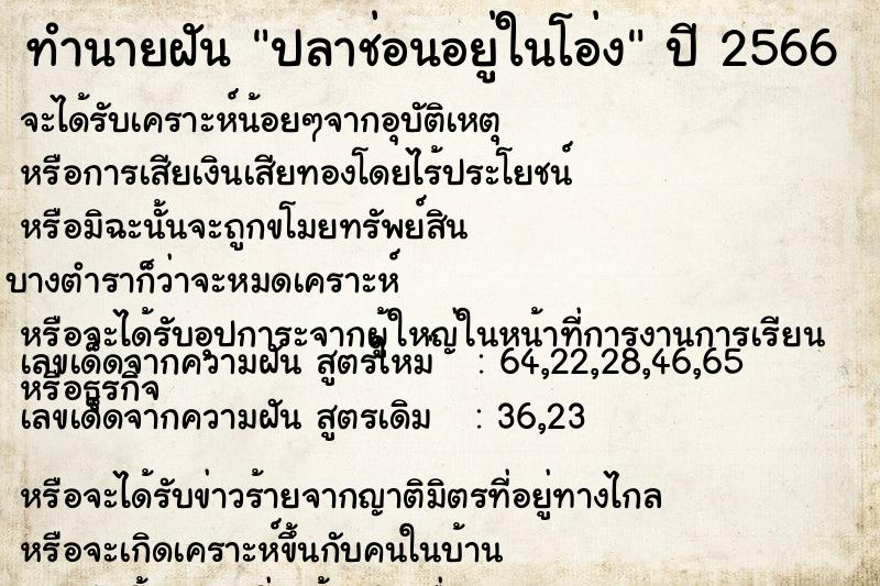 ทำนายฝันปลาช่อนอยู่ในโอ่ง ทำนายฝันทำนายฝันปลาช่อนอยู่ในโอ่ง