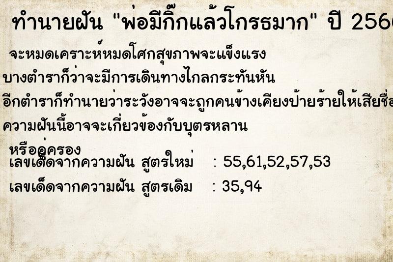 ทำนายฝันทำนายฝันพ่อมีกิ๊กแล้วโกรธมาก