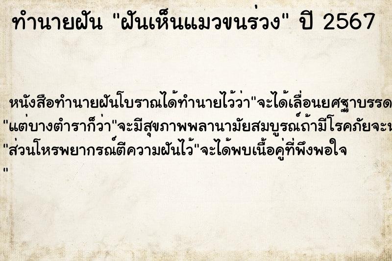 ทำนายฝันทำนายฝันฝันเห็นแมวขนร่วง