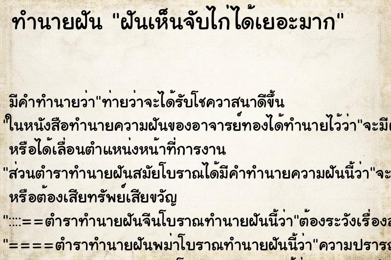 ทำนายฝันฝันเห็นจับไก่ได้เยอะมาก ทำนายฝันทำนายฝันฝันเห็นจับไก่ได้เยอะมาก