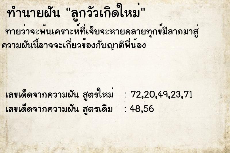 ทำนายฝันทำนายฝันลูกวัวเกิดใหม่