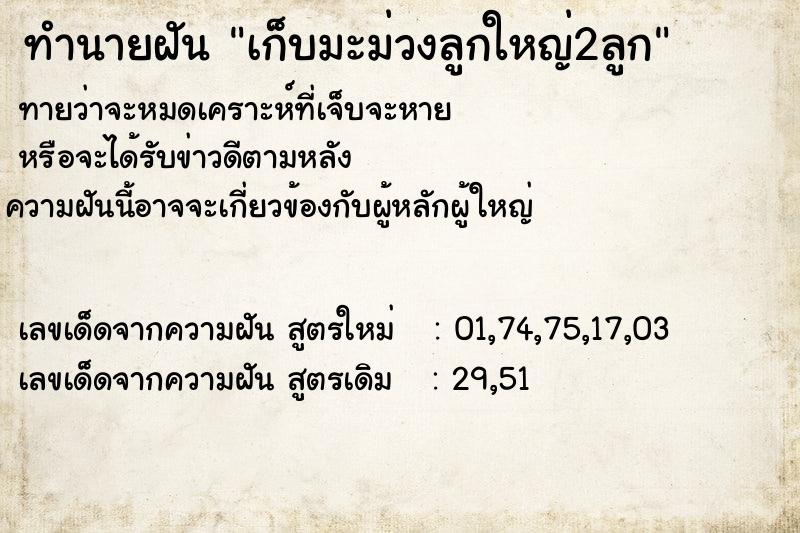 ทำนายฝัน เก็บมะม่วงลูกใหญ่2ลูก ทำนายฝัน เก็บมะม่วงลูกใหญ่2ลูก