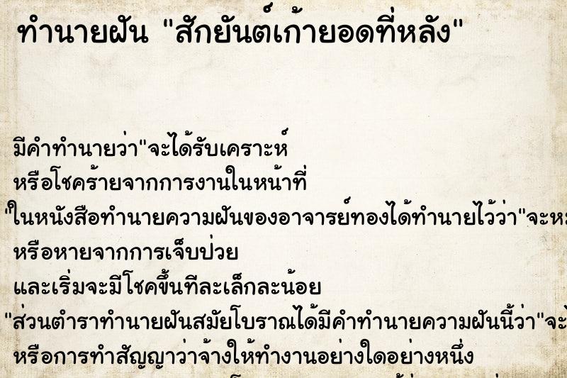 ทำนายฝัน สักยันต์เก้ายอดที่หลัง ทำนายฝัน สักยันต์เก้ายอดที่หลัง