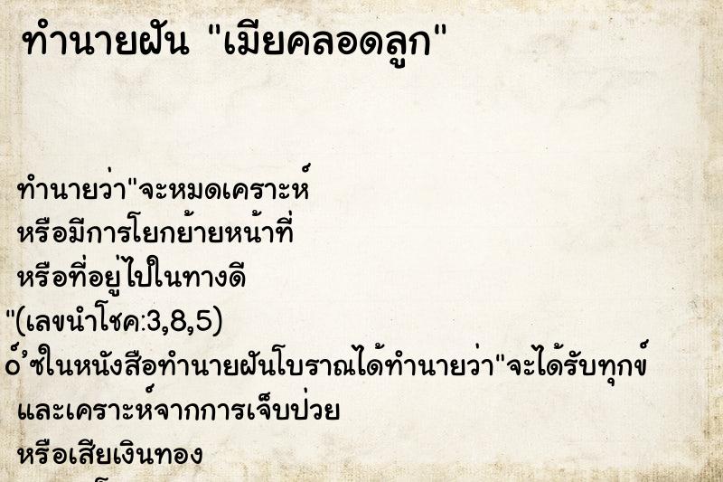 ทำนายฝัน เมียคลอดลูก ทำนายฝัน เมียคลอดลูก