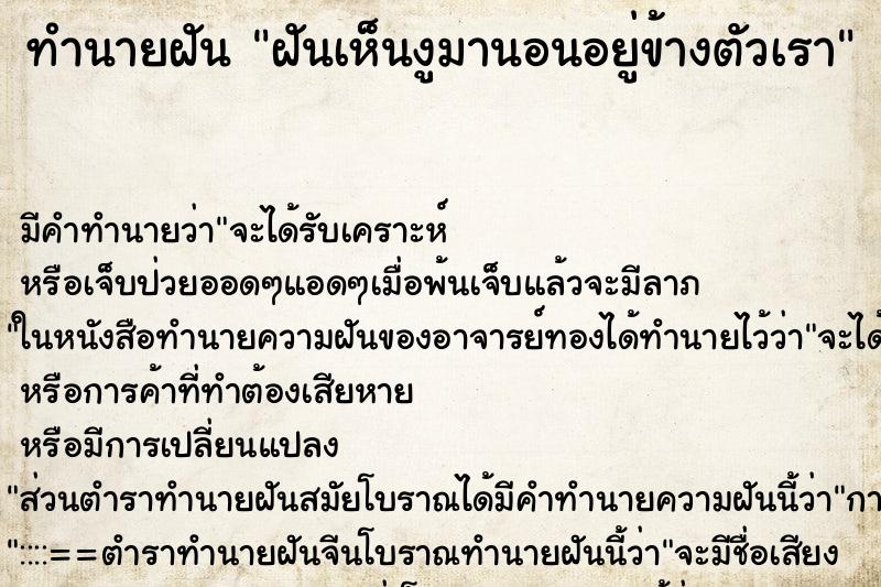 ทำนายฝันฝันเห็นงูมานอนอยู่ข้างตัวเรา ทำนายฝันทำนายฝันฝันเห็นงูมานอนอยู่ข้างตัวเรา