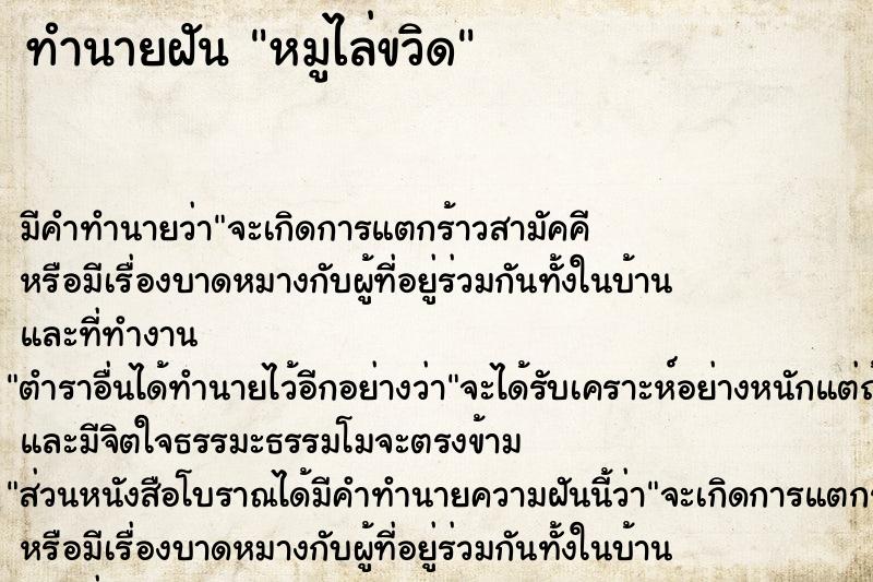 ทำนายฝัน หมูไล่ขวิด ทำนายฝัน หมูไล่ขวิด