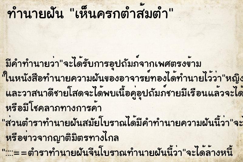 ทำนายฝัน เห็นครกตำส้มตำ ทำนายฝัน เห็นครกตำส้มตำ