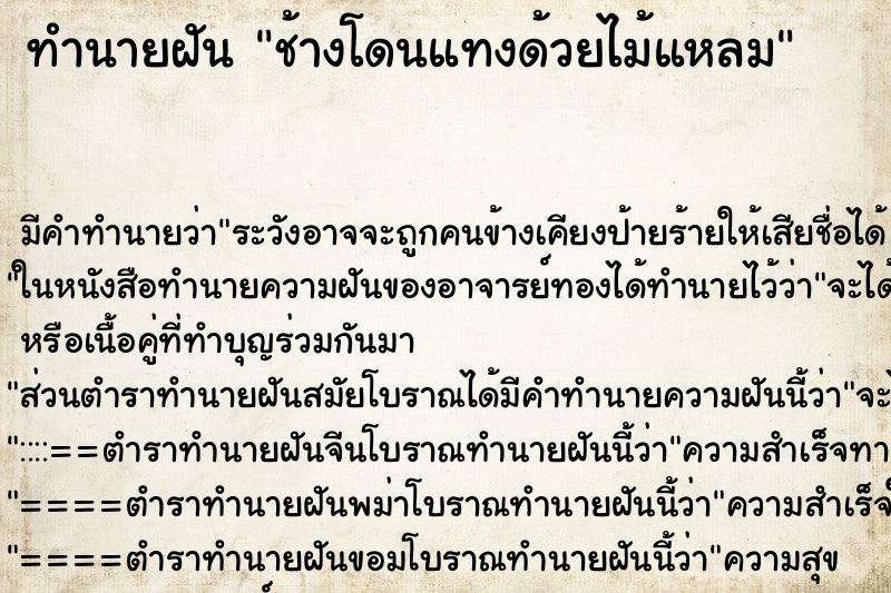 ทำนายฝันช้างโดนแทงด้วยไม้แหลม ทำนายฝันทำนายฝันช้างโดนแทงด้วยไม้แหลม