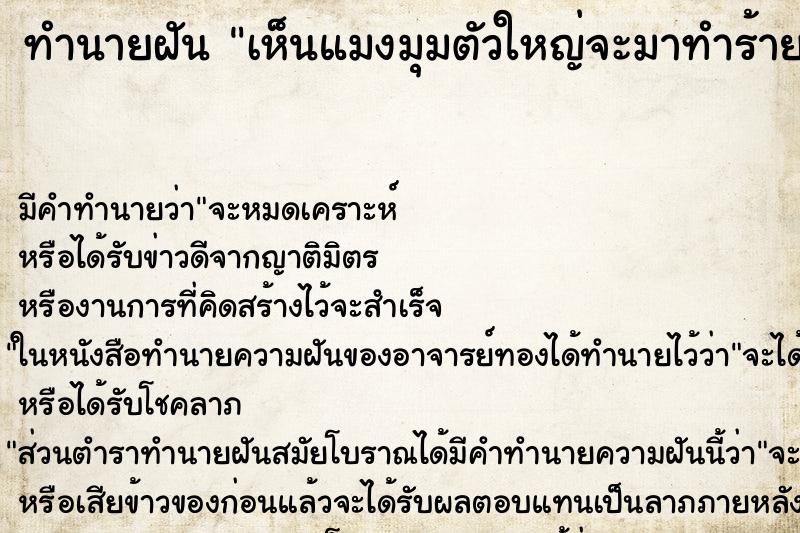 ทำนายฝัน เห็นแมงมุมตัวใหญ่จะมาทำร้าย ทำนายฝัน เห็นแมงมุมตัวใหญ่จะมาทำร้าย