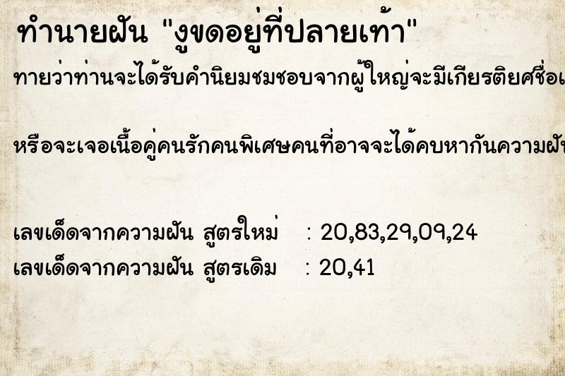 ทำนายฝันทำนายฝันงูขดอยู่ที่ปลายเท้า