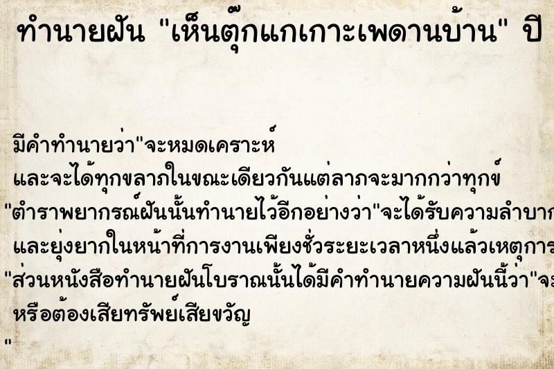 ทำนายฝันเห็นตุ๊กแกเกาะเพดานบ้าน ทำนายฝันทำนายฝันเห็นตุ๊กแกเกาะเพดานบ้าน
