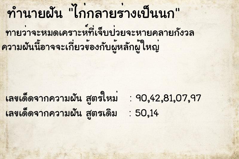 ทำนายฝัน ไก่กลายร่างเป็นนก ทำนายฝัน ไก่กลายร่างเป็นนก