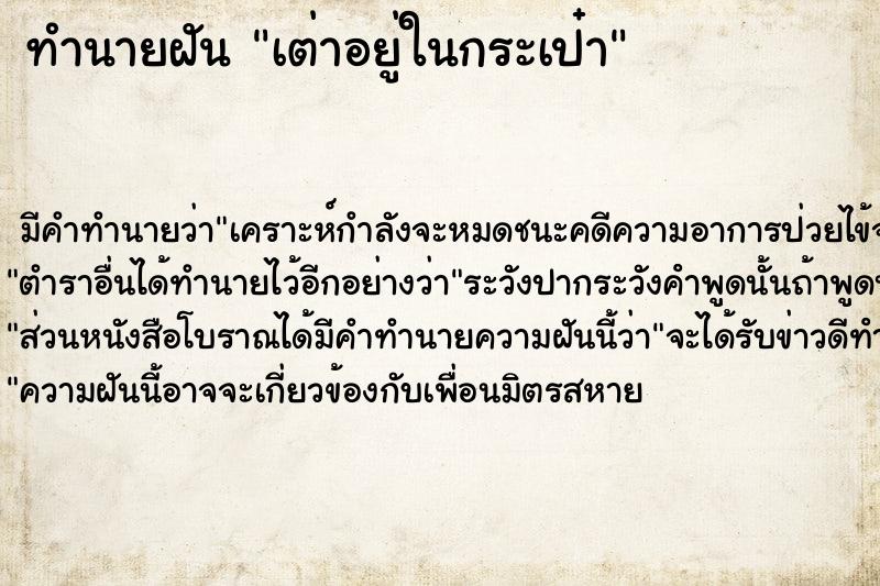 ทำนายฝันทำนายฝันเต่าอยู่ในกระเป๋า