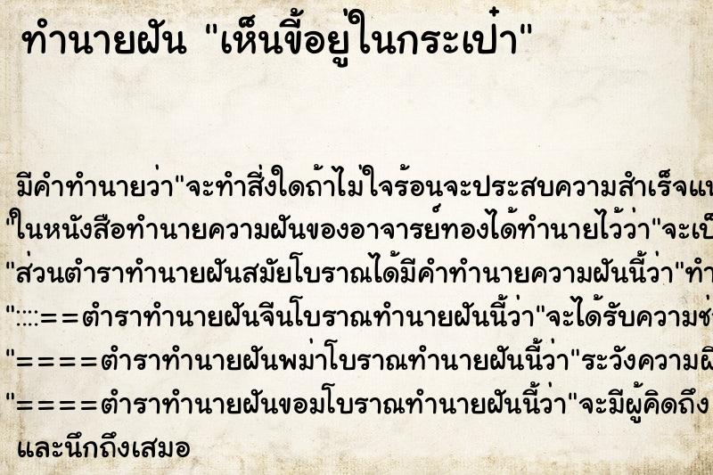 ทำนายฝัน เห็นขี้อยู่ในกระเป๋า
