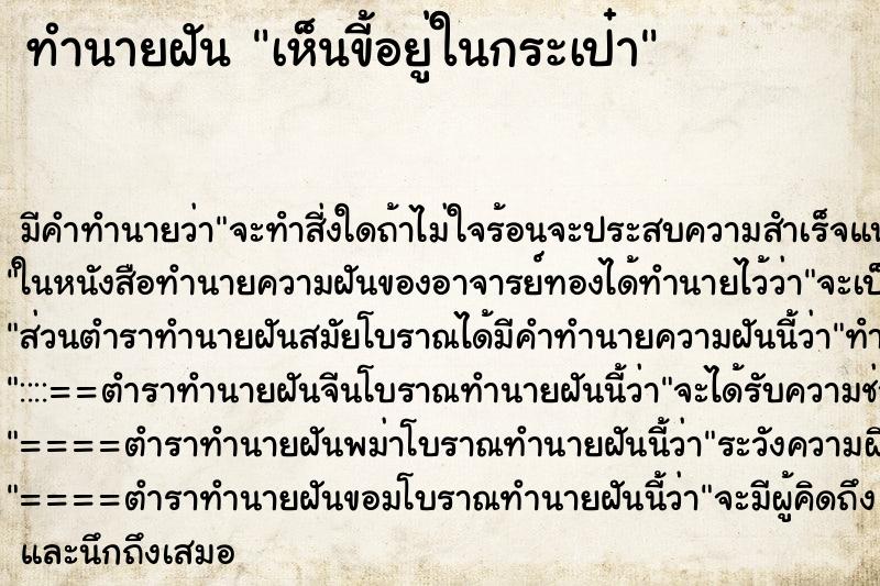 ทำนายฝัน เห็นขี้อยู่ในกระเป๋า ตำราโบราณ แม่นที่สุดในโลก