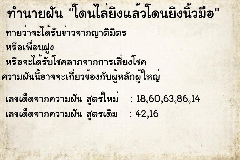 ทำนายฝัน โดนไล่ยิงแล้วโดนยิงนิ้วมือ ทำนายฝัน โดนไล่ยิงแล้วโดนยิงนิ้วมือ