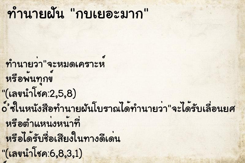 ทำนายฝันกบเยอะมาก ทำนายฝันทำนายฝันกบเยอะมาก