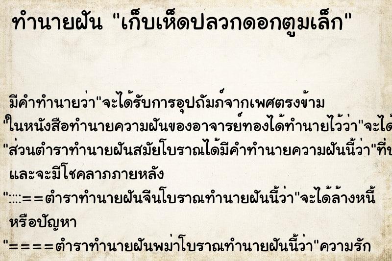 ทำนายฝัน เก็บเห็ดปลวกดอกตูมเล็ก ตำราโบราณ แม่นที่สุดในโลก