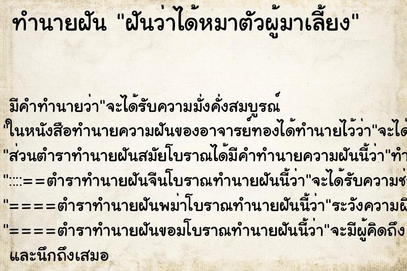 ทำนายฝันทำนายฝันฝันว่าได้หมาตัวผู้มาเลี้ยง