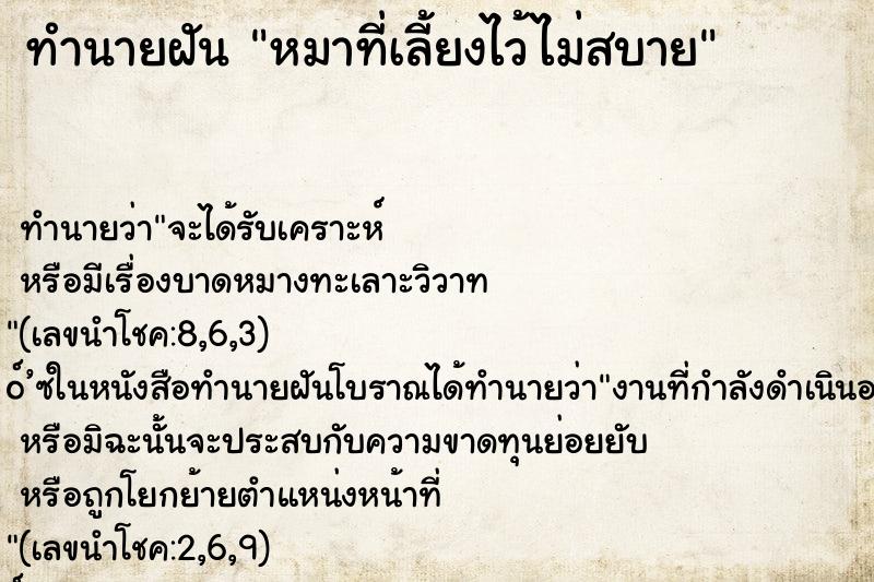 ทำนายฝัน หมาที่เลี้ยงไว้ไม่สบาย ตำราโบราณ แม่นที่สุดในโลก