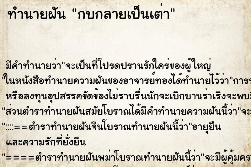 ทำนายฝันกบกลายเป็นเต่า ทำนายฝันทำนายฝันกบกลายเป็นเต่า