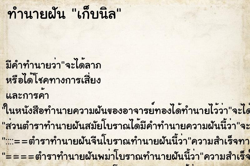 ทำนายฝัน เก็บนิล ทำนายฝัน เก็บนิล