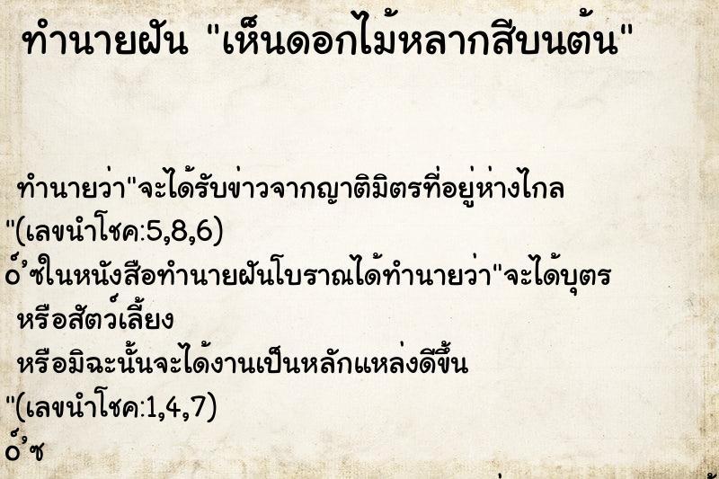 ทำนายฝันทำนายฝันเห็นดอกไม้หลากสีบนต้น