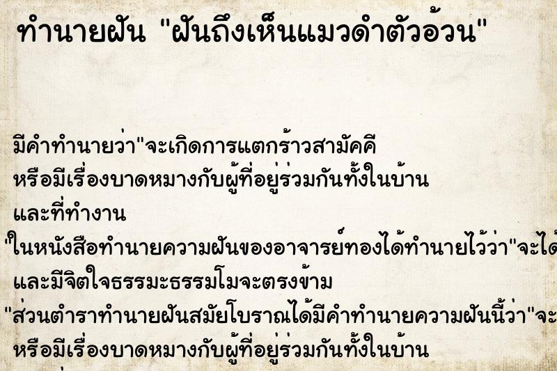 ทำนายฝัน ฝันถึงเห็นแมวดำตัวอ้วน ทำนายฝัน ฝันถึงเห็นแมวดำตัวอ้วน