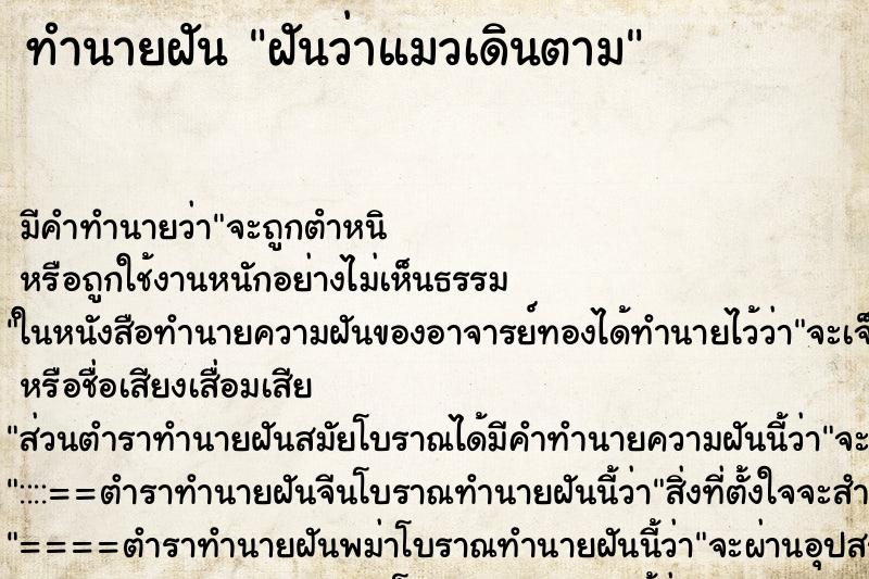 ทำนายฝัน ฝันว่าแมวเดินตาม ทำนายฝัน ฝันว่าแมวเดินตาม