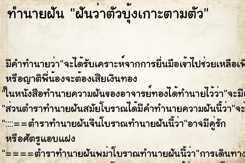 ทำนายฝันฝันว่าตัวบุ้งเกาะตามตัว ทำนายฝันทำนายฝันฝันว่าตัวบุ้งเกาะตามตัว
