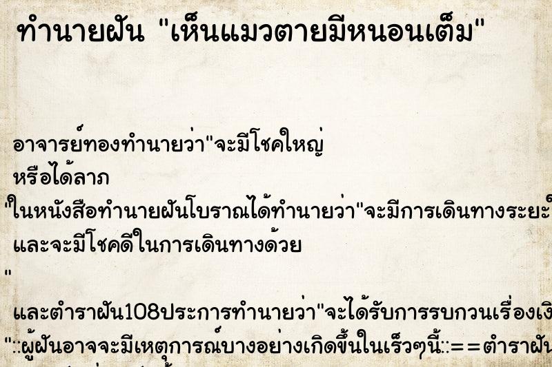 ทำนายฝันเห็นแมวตายมีหนอนเต็ม ทำนายฝันทำนายฝันเห็นแมวตายมีหนอนเต็ม