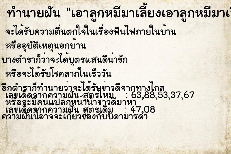 ทำนายฝันเอาลูกหมีมาเลี้ยงเอาลูกหมีมาเลี้ยง ทำนายฝันทำนายฝันเอาลูกหมีมาเลี้ยงเอาลูกหมีมาเลี้ยง