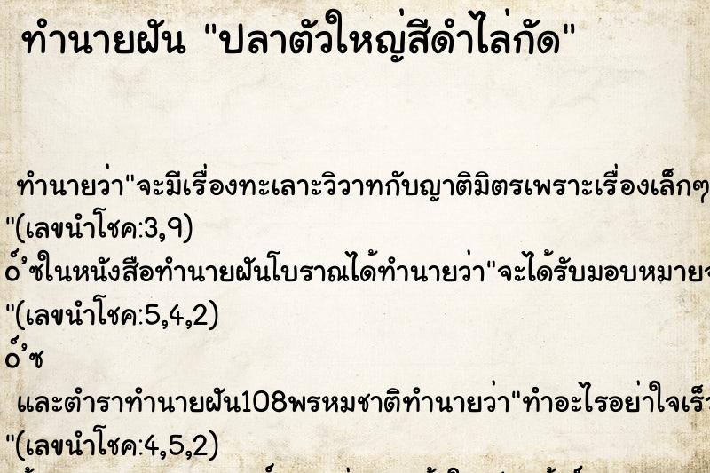 ทำนายฝันปลาตัวใหญ่สีดำไล่กัด ทำนายฝันทำนายฝันปลาตัวใหญ่สีดำไล่กัด