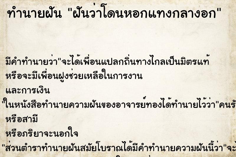 ทำนายฝัน ฝันว่าโดนหอกแทงกลางอก ตำราโบราณ แม่นที่สุดในโลก