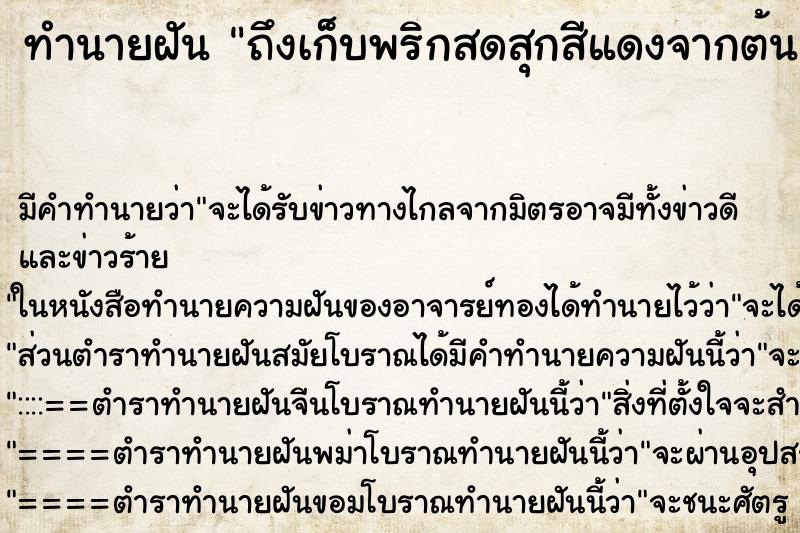 ทำนายฝัน ถึงเก็บพริกสดสุกสีแดงจากต้น ทำนายฝัน ถึงเก็บพริกสดสุกสีแดงจากต้น