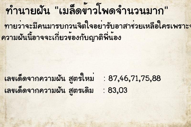 ทำนายฝันทำนายฝันเมล็ดข้าวโพดจำนวนมาก