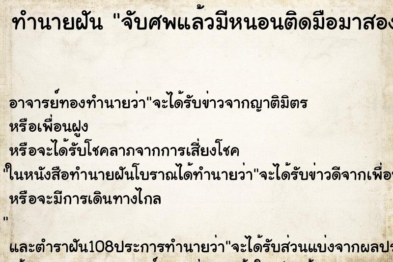 ทำนายฝันจับศพแล้วมีหนอนติดมือมาสองข้าง ทำนายฝันทำนายฝันจับศพแล้วมีหนอนติดมือมาสองข้าง