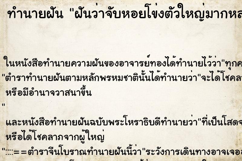 ทำนายฝันทำนายฝันฝันว่าจับหอยโข่งตัวใหญ่มากหลายตัว