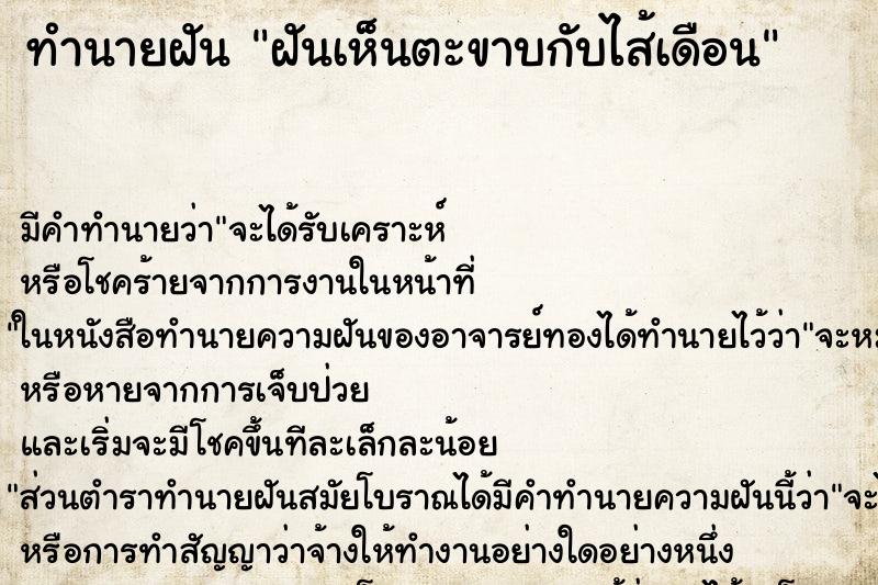 ทำนายฝัน ฝันเห็นตะขาบกับไส้เดือน ทำนายฝัน ฝันเห็นตะขาบกับไส้เดือน