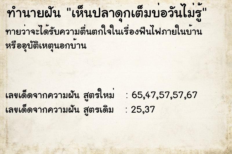 ทำนายฝันทำนายฝันเห็นปลาดุกเต็มบ่อวันไม่รู้