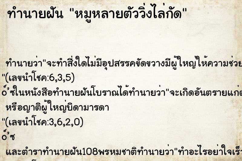 ทำนายฝัน หมูหลายตัววิ่งไล่กัด ทำนายฝัน หมูหลายตัววิ่งไล่กัด