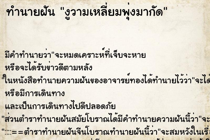 ทำนายฝัน งูวามเหลี่ยมพุ่งมากัด