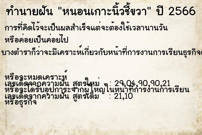 ทำนายฝันหนอนเกาะนิ้วชี้ขวา ทำนายฝันทำนายฝันหนอนเกาะนิ้วชี้ขวา